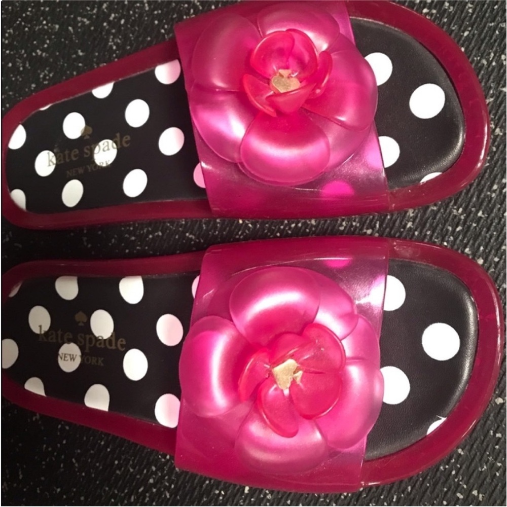 kate spade Pink Clear Jelly Slide Sandals with Black & White Polka Dot Insole - Picture 8 of 11